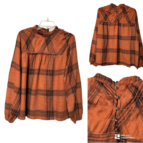 Revolve Bella Dahl cotton blend plaid mock neck top - Picture 9 of 13